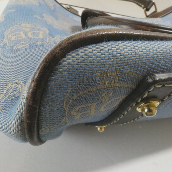 Dooney & Bourke Satchel Blue Denim DB Saddlebag Logo Handbag Leather Trim Purse - Picture 3 of 16